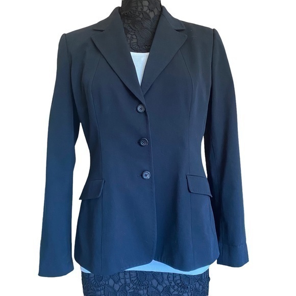 Elie Tahari Black Cotton Tailored Blazer Single Breast Fitted Jacket Lar